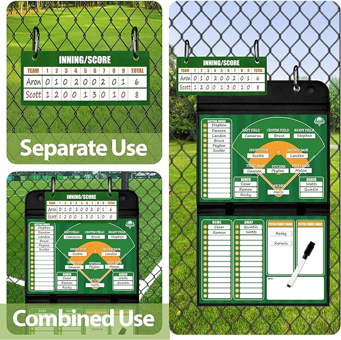 Magnetic Baseball Lineup Board - Collapsible Professional Softball & Baseball Coach Clipboard for Dugout, Leather Cover, 40 Lineup Cards, Markers & Eraser, Tactical Planning for Training & Games