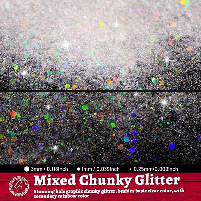 LEOBRO White Glitter, 160g/5.64oz Holographic Chunky Glitter - Image 3
