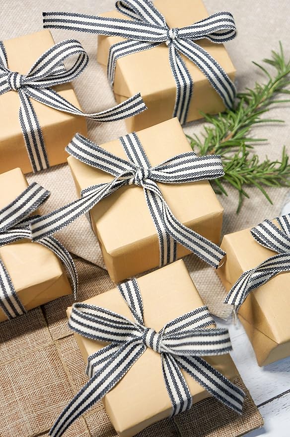 CT CRAFT LLC Ivory Cotton Black Stripes Ribbon 3/8" x 10 Yards - Image 5