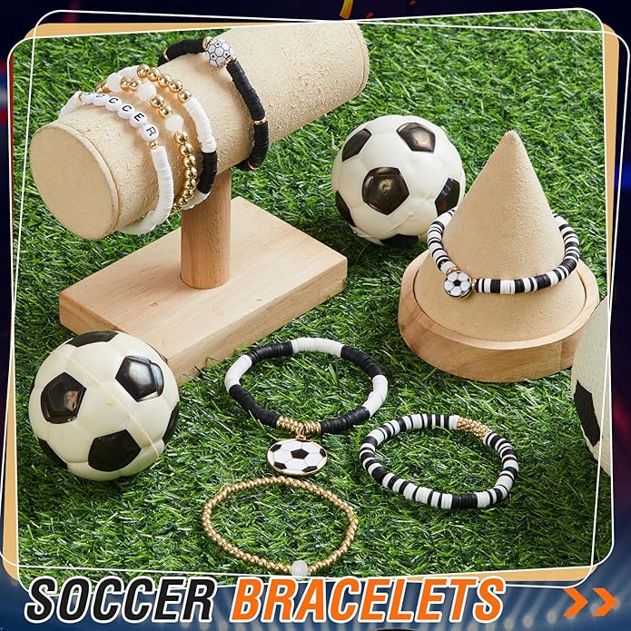 Huquary 8 Pack Sports Bracelets for Women Mom Soccer Baseball Football Volleyball Basketball Stackable Heishi Clay Beaded Bracelet Accessories Fan Outfits Jewelry Gifts for Sports Party Favor