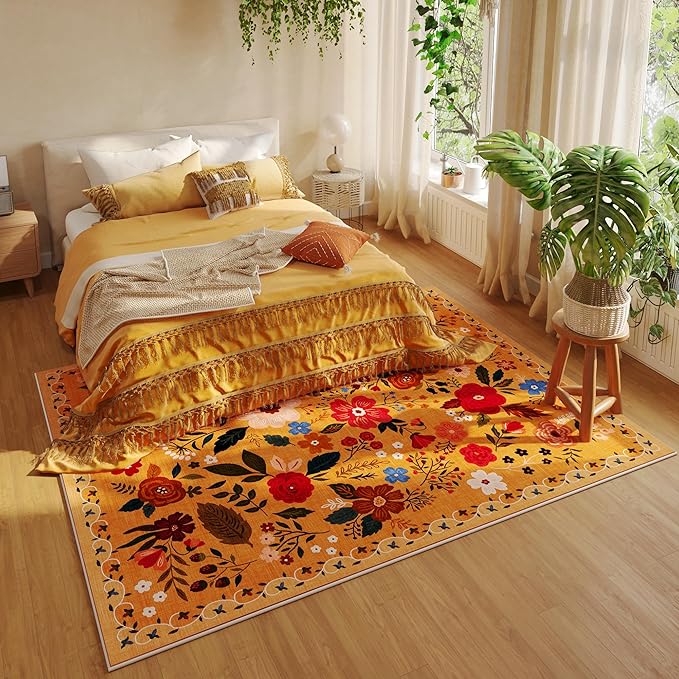 Rugcomf Living Room Rug 5x7 Rug Machine Washable Boho Area Rug Non Slip Floral - Image 5