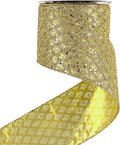 HUIHUANG Gold Glitter Wired Ribbon, 4 inch x 10 Yards, Geometric Pattern by HUIHUANG