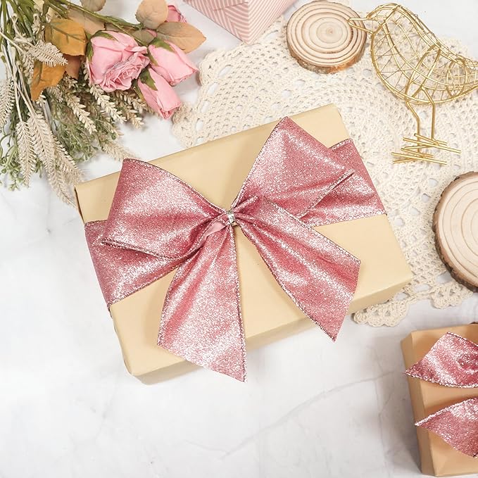 CT CRAFT LLC Glitter Wired Ribbon 2.5" x 10 Yards Rose Gold - Image 4