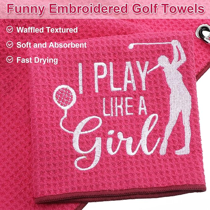 Moukeren 6 Pcs Funny Golf Towel for Women Mom Embroidered Ball Towel Gift Swing Swear 16 x 24 Microfiber Waffle for Golf Bag with Clip Accessories for Grandma Aunt Girlfriend Retirement Present