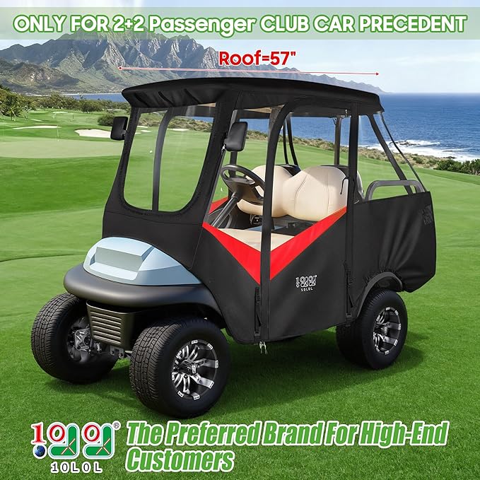 10L0L 4-Passengers Golf Cart Enclosure for Club Car Precedent 57" Short Roof, 600D Waterproof Clear Rain Cover with Security Side Mirror Openings, All Weather Waterproof Snowproof Driving Covers