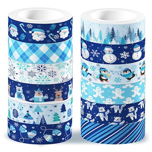 12 Pcs Christmas Washi Tape Blue Snowflake Print Masking Tape Frozen Pattern by Unknown