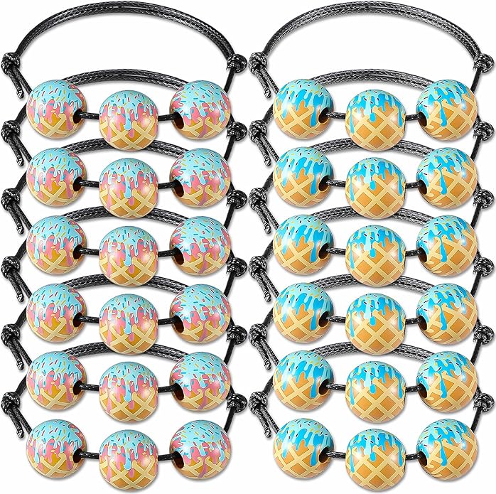Kigeli 12pcs Baseball Ice Cream Drip Charm Bracelets Adjustable Sport Wristbands with Ice Cream Drip Beads Baseball Team Gifts for Women Men