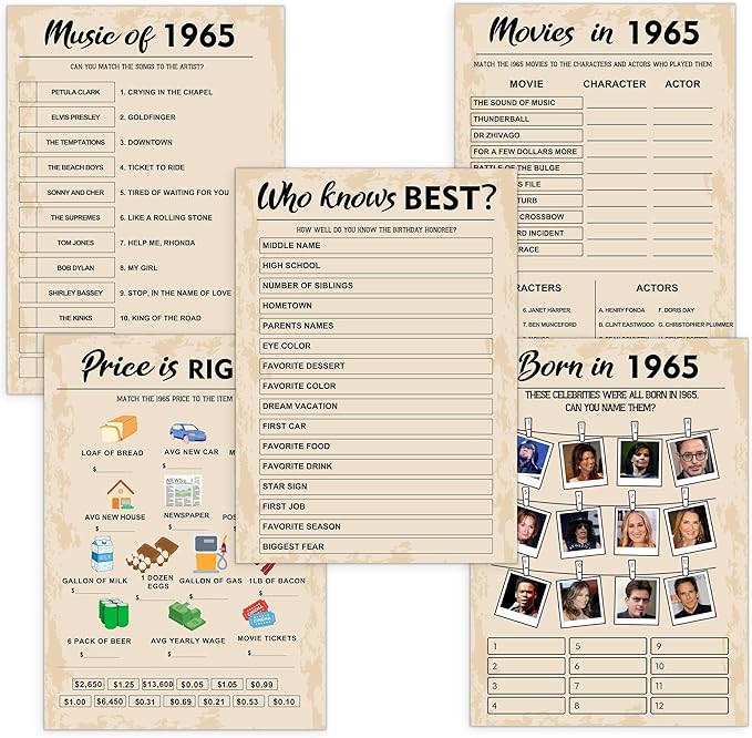 QUPT 60th Birthday Party Games, Born in 1965 Games Bundle, Birthday Party by QUPT