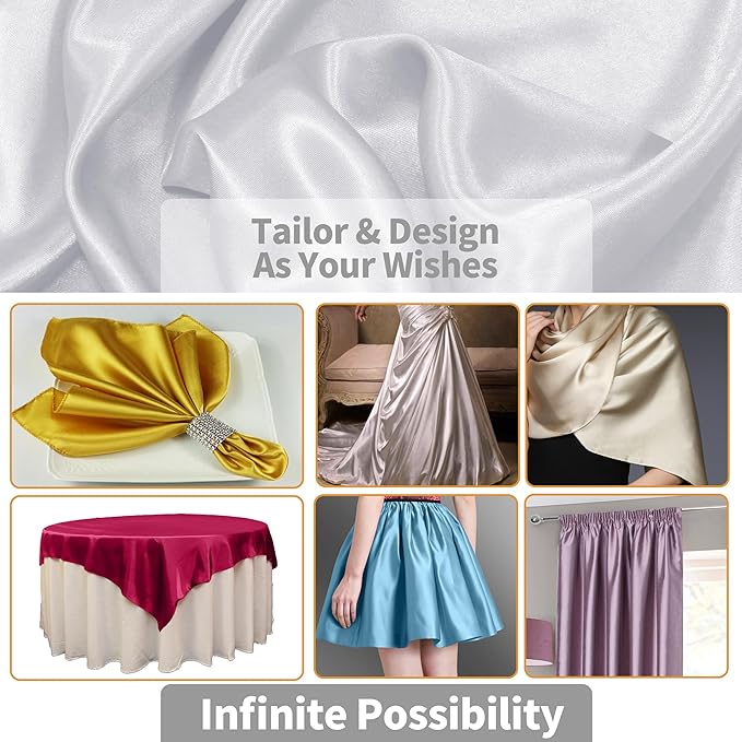 RUDONG M White Satin Fabric by The Yard, 1 Yard x 60 Inch Wide Silky Charmeuse - Image 4