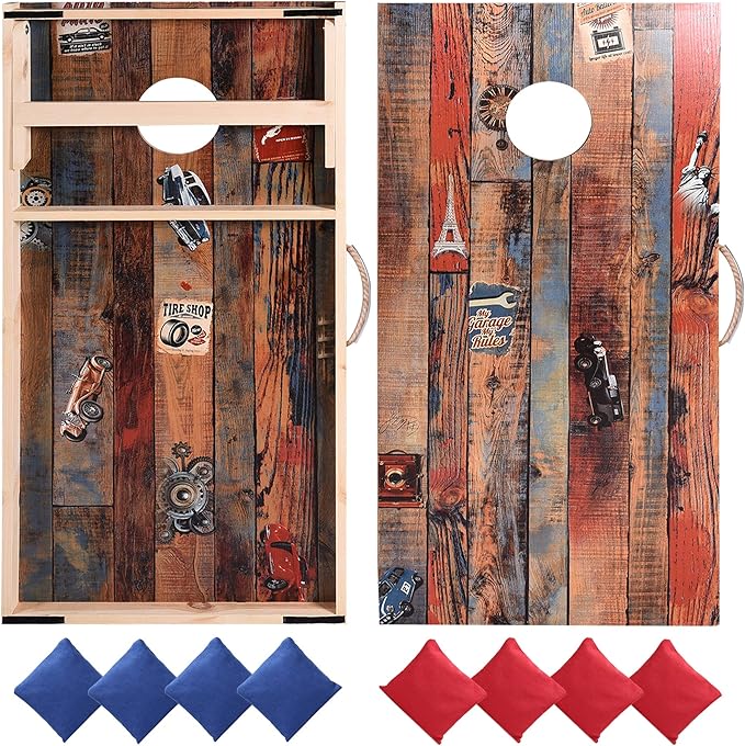 Solid Wood Vintage Cornhole Game Set, Two 4'x2'Cornhole Boards, 8 Cornhole Bags by Sportdo
