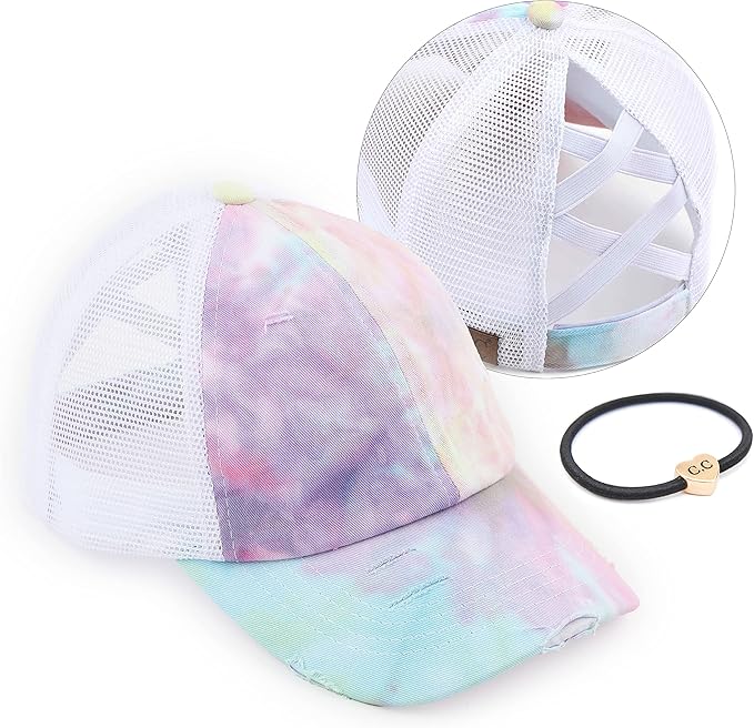 C.C Ponycap Messy High Bun Ponytail Adjustable Glitter Mesh Trucker Baseball Cap
