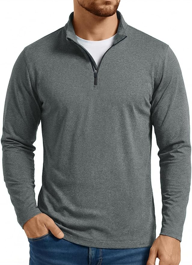 Boladeci Men's Quarter Zip Pullover Premium Fleece Lined Heather Long Sleeve Golf Shirts Midweight 1/4 Half Zip Sweatshirts
