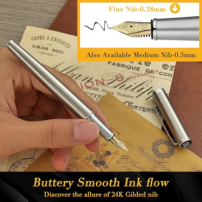 BEILUNER Luxury Fountain Pen Set, Solid 24K Gilded Fine Nib - Image 4
