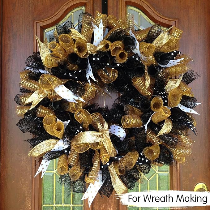 TONIFUL 2 Rolls 10 Inch Black Decorative Mesh Ribbbon Rolls, Fabric Mesh - Image 6