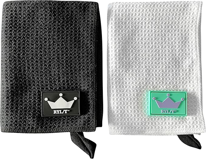 RYL/T Magnetic Golf Towel with Center Cut and Loop Attachment, Strong Magnet Attaches to Anything Metallic, Perfect Golf Bag or Cart Accessory