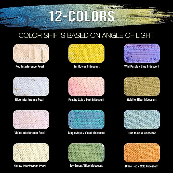 U.S. Art Supply 12-Color Iridescent Acrylic Paint Set Large 75ml Tubes - Image 3