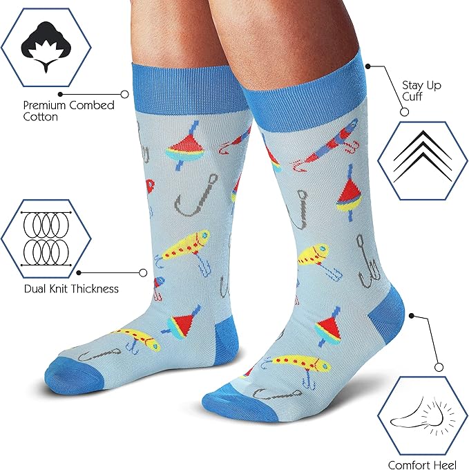 Cavertin Men's Funny Socks Hunting Fishing Football Baseball Gaming Golf Taco Pizza Bacon Christmas Gift for Men