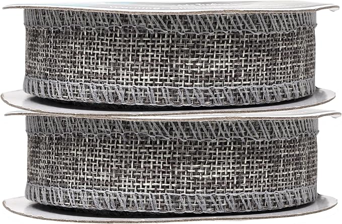Mandala Crafts Gray Burlap Ribbon 1 Inch Wide Jute Ribbons - Image 2