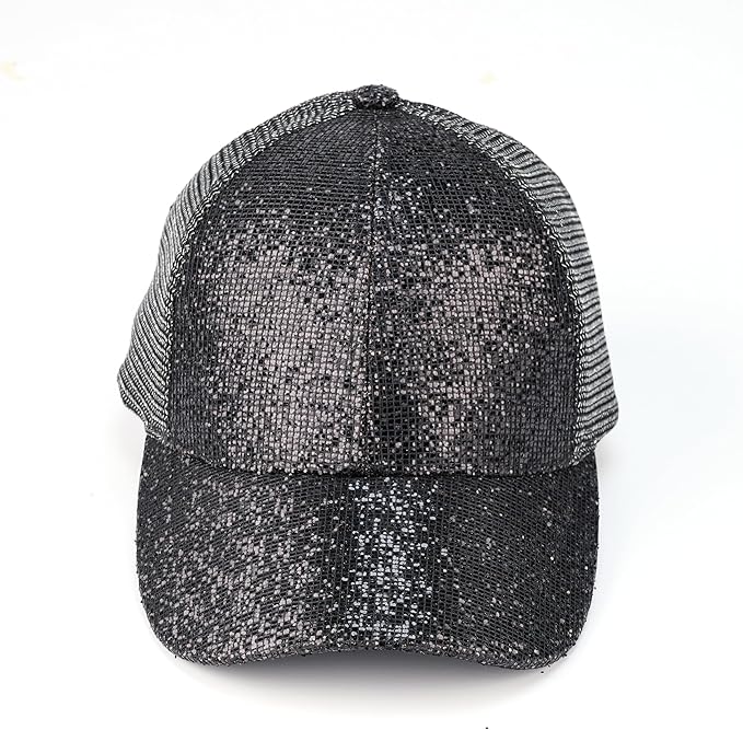 C.C Ponycap Messy High Bun Ponytail Adjustable Glitter Mesh Trucker Baseball Cap