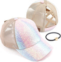 C.C Ponycap Messy High Bun Ponytail Adjustable Glitter Mesh Trucker Baseball Cap