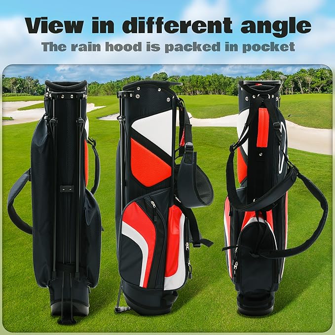 Ultra-Lite Golf Stand Bag - 3 Lbs, 4 Way Divider Portable Golf Club Carry Bag, Water-Repellent Golf Travel Case with Rain Hood, Golf Gifts for Men and Women