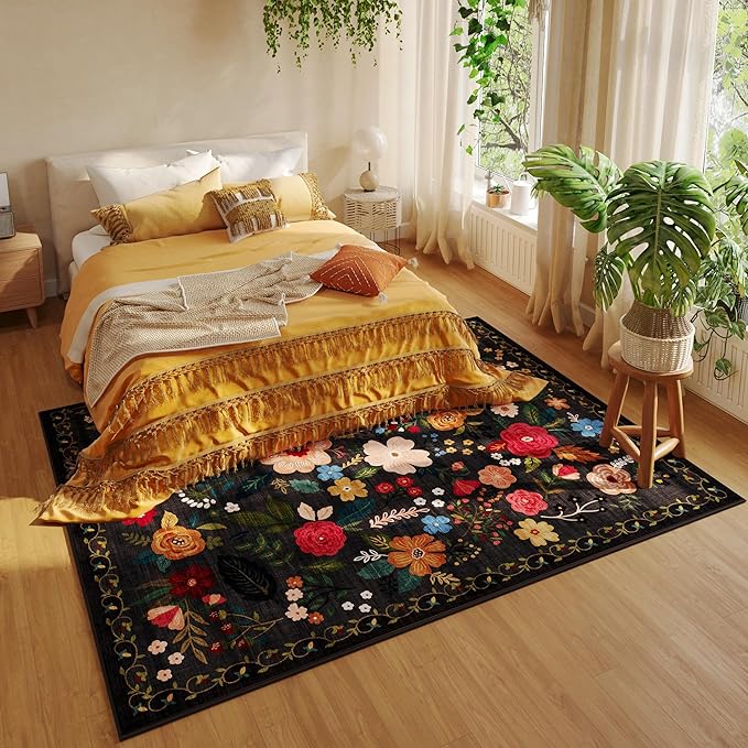 Rugcomf Living Room Rug 5x7 Rug Machine Washable Boho Area Rug Non Slip Floral - Image 5