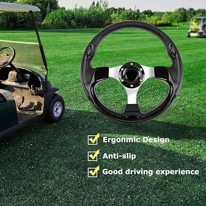 Golf Cart Steering Wheel, Skid Steering Wheel, Universal Golf Cart for Club Car EZGO RXV and TXT, Yamaha, Precedent Tempo, DS