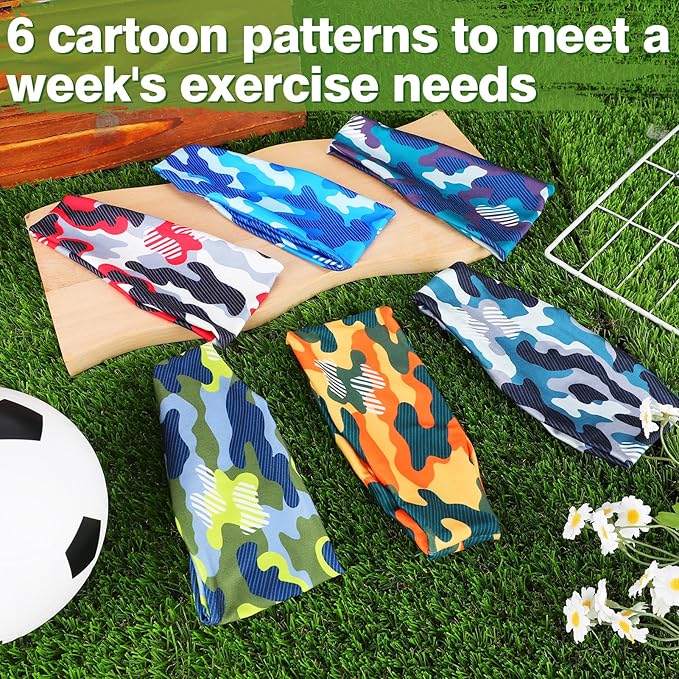 6Pcs Breathable Sports Sweatbands for Kids - Ages 4-10 Boys Girls Sweat Wicking Non Slip Elastic Hairbands, Athletic Headbands Accessories Gifts for Football Soccer Basketball Baseball Dance