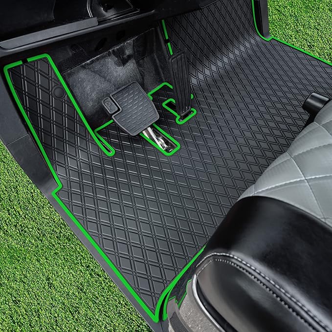 Xtreme MATS Golf Cart Rubber Floor Mat Compatible with Yamaha Drive2 EFI QuieTech Models Only (2017-2026) & UMAX Rally 4x4 - Black with Green Trim