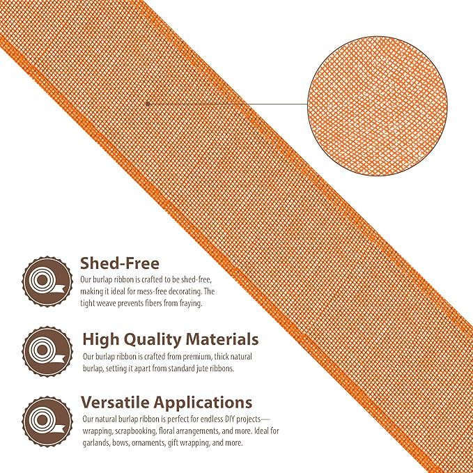 Mandala Crafts Orange Burlap Wired Ribbon 3 Inches Wide Jute Ribbons - Image 3