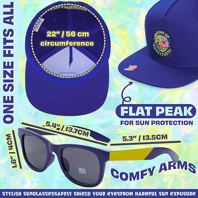 Spongebob | Minecraft | Fortnite | Super Mario | Kids Baseball Cap & Sunglasses with UV Protection, Gifts for Boys