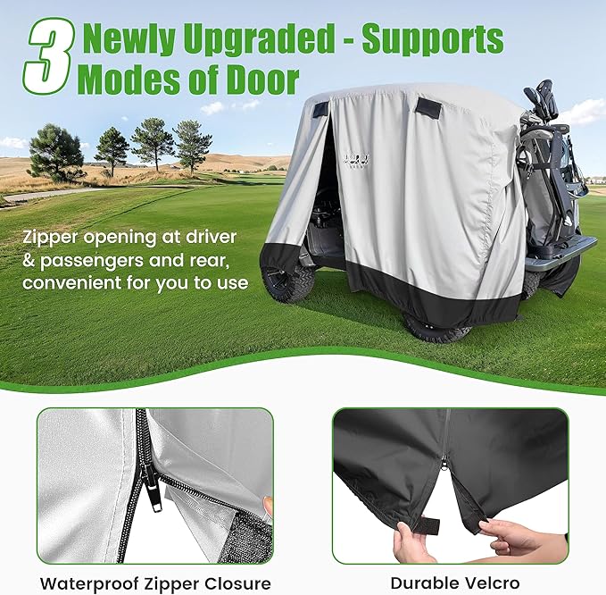 10L0L Universal Golf Cart Covers for Yamaha, Club Car, EZGO, Waterproof 2/4 Passenger Heavy Duty Golf Cart Rain Covers with 3 Zipper Doors Extended Roof for Outdoor All-Weather Protection