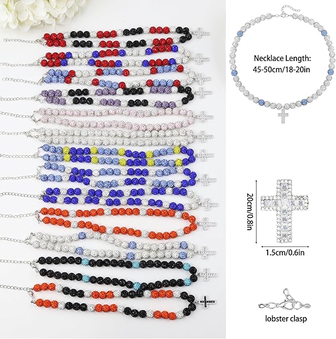 QINJIEJIE Baseball Necklace for Men Glitter Bling Rhinestone Beaded Collection Necklace for Women 16/18in Inspired Sports Jewelry Baseball Chain Cool Gifts for Baseball Players Team Lovers