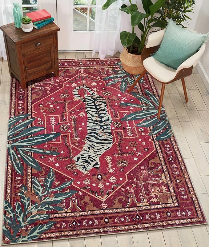 Tribal Rugs Washable Summer Tropical 3x5 Throw Carpet Wine Red Traditional Boho by Aldopein
