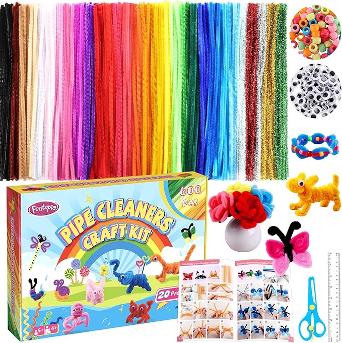 800pcs Pipe Cleaners Crafts Kit, 30 Colors Pipe Cleaners Bulk by Funtopia