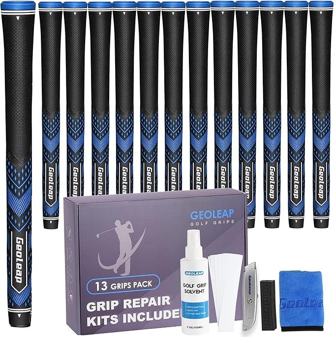 Geoleap Golf Grips Set of 13- Soft Reduce Taper Design Provides High Traction and Performance,13 Golf Club Grips with 15 Tapes or with All Repair Kits for Choice.