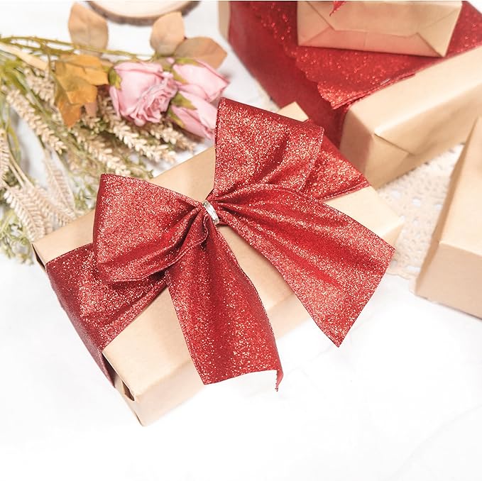 CT CRAFT LLC Glitter Wired Ribbon 2.5" x 10 Yards Red - Image 3