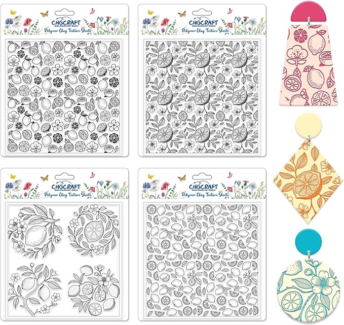 CHGCRAFT 4 Sheets 4 Styles Vintage Lemons Polymer Clay Texture Sheets Lemon by chgcraft