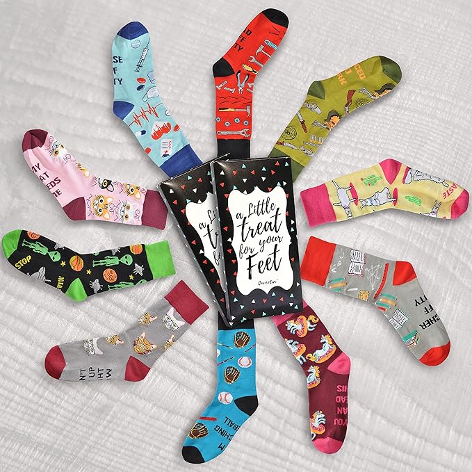 Cavertin Men's Funny Socks Hunting Fishing Football Baseball Gaming Golf Taco Pizza Bacon Christmas Gift for Men