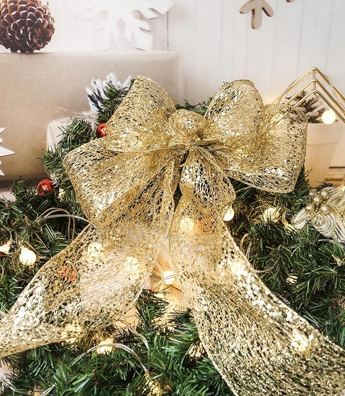 CT CRAFT LLC Sparkling Glitter Mesh Wired Ribbon 4" x 10 Yards Gold - Image 6