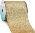CT CRAFT LLC Glitter Wired Ribbon 4" x 10 Yards Light Gold by CTCRAFTLLC