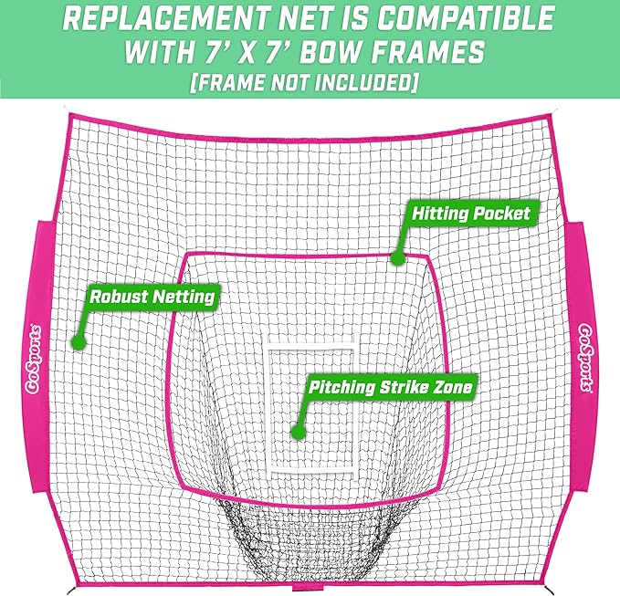 GoSports Replacement 7 x 7 ft Baseball Net - NET ONLY - Frame NOT Included - Choose Your Color