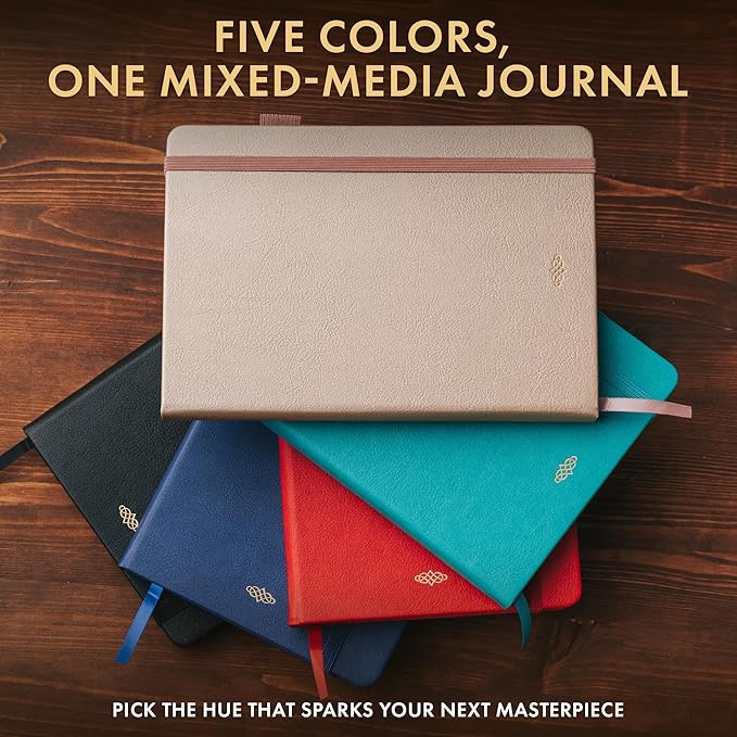 Wordsworth & Black A5 Mixed Media Journal 96 Mix Pages, Hardcover Leather - Image 8