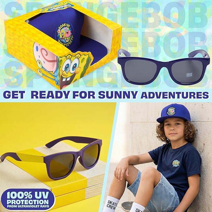 Spongebob | Minecraft | Fortnite | Super Mario | Kids Baseball Cap & Sunglasses with UV Protection, Gifts for Boys