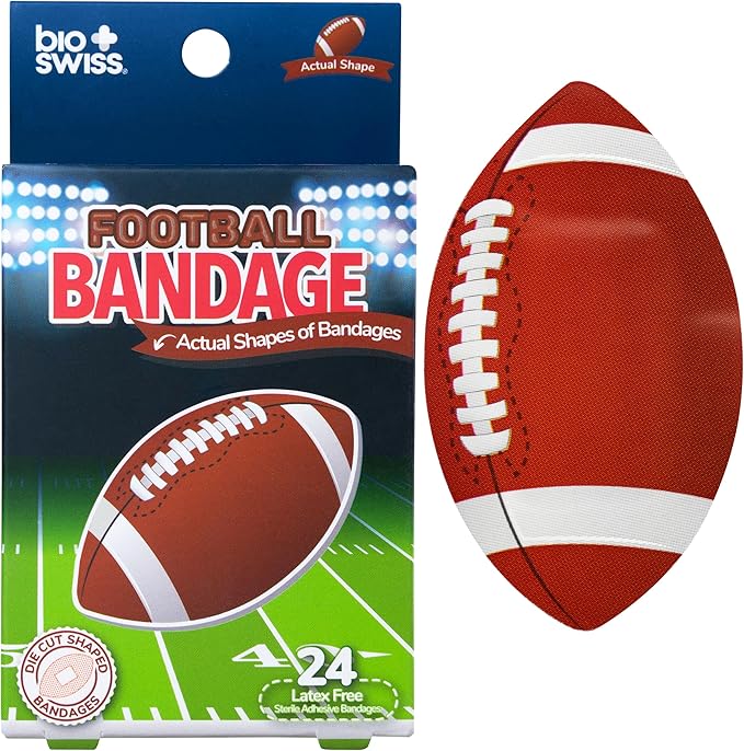 BioSwiss Bandages, Football Shaped Self Adhesive Bandage Set, Latex Free, Sterile Wound Care, 24 Count