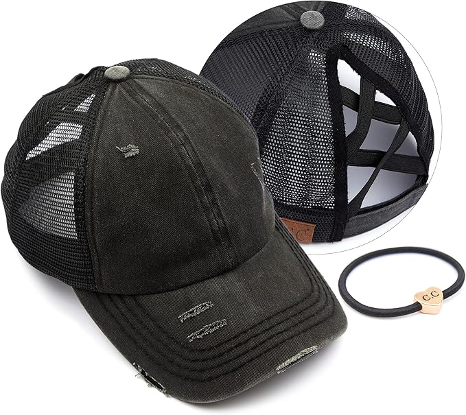 C.C Ponycap Messy High Bun Ponytail Adjustable Glitter Mesh Trucker Baseball Cap