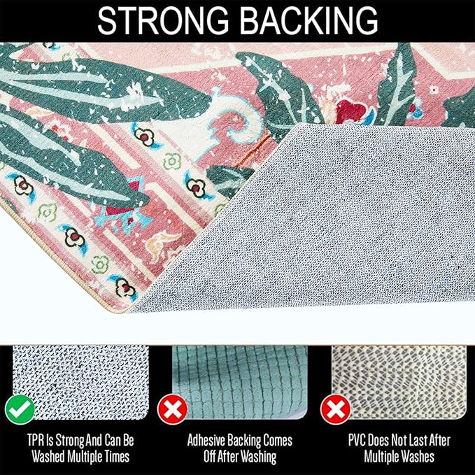Washable Pink Rugs Boho Vintage Tropical Jungle 5x7 Area Rugs Jungle Oriental - Image 3