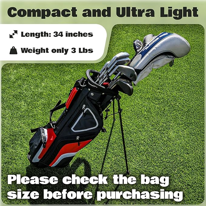 Ultra-Lite Golf Stand Bag - 3 Lbs, 4 Way Divider Portable Golf Club Carry Bag, Water-Repellent Golf Travel Case with Rain Hood, Golf Gifts for Men and Women