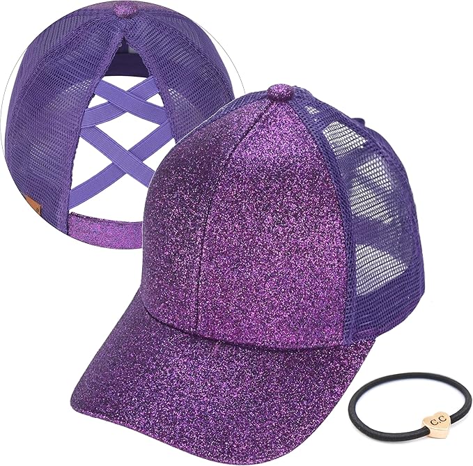 C.C Ponycap Messy High Bun Ponytail Adjustable Glitter Mesh Trucker Baseball Cap