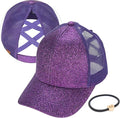 C.C Ponycap Messy High Bun Ponytail Adjustable Glitter Mesh Trucker Baseball Cap